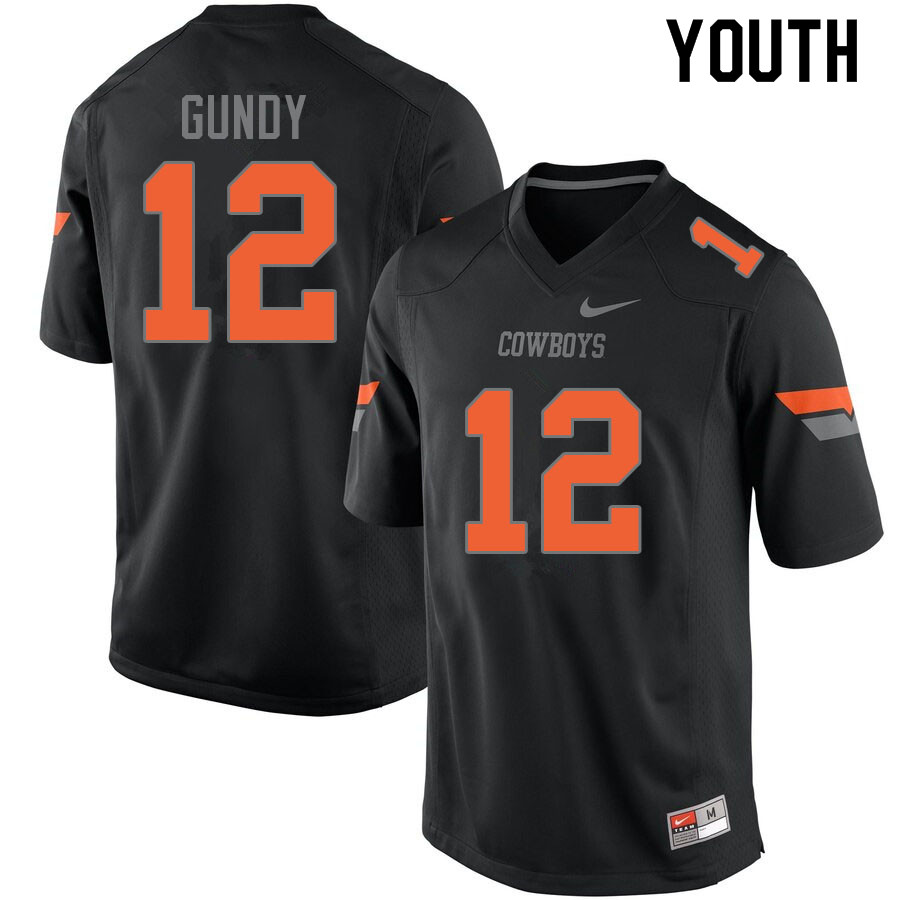 Youth #12 Gunnar Gundy Oklahoma State Cowboys College Football Jerseys Sale-Black
